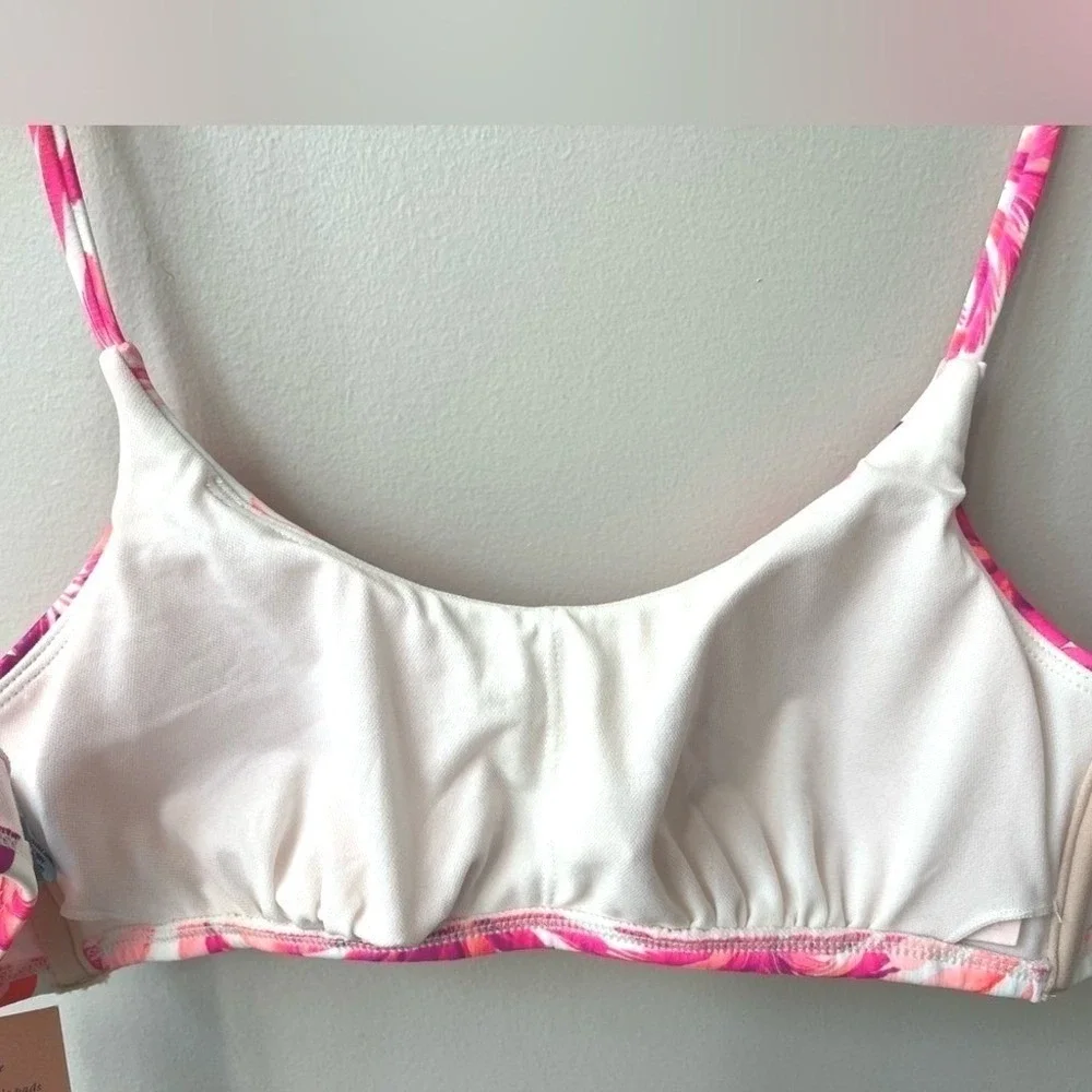 Shade & Shore Textured Palm Print Bralette Bikini Swim Top Womens Small Pink NWT